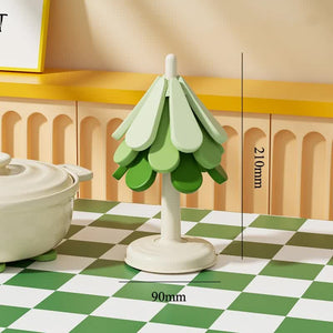 Round Base Green High Temperature Resistant Table Mat Household Teacup Anti Scalding Foldable Insulation Pot Shelf Chris