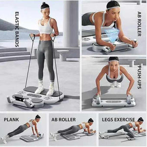 Black 6 In 1 Multifunctional Fitness Board Ab Wheel Automatic Rebound Fat Burning And Core Strengthening Home Workout Eq