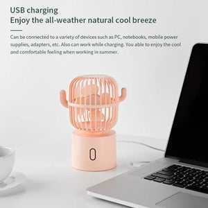 Green Cactus Shaped Usb Rechargeable Fan Creative Desktop For Home & Office With Adjustable Head Cooling On The Go