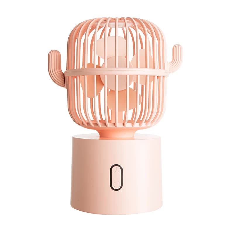 Pink Cactus Shaped Usb Rechargeable Fan Creative Desktop For Home & Office With Adjustable Head Cooling On The Go