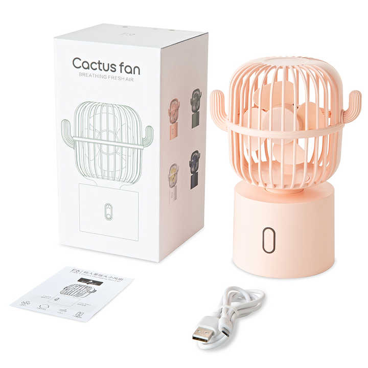 Pink Cactus Shaped Usb Rechargeable Fan Creative Desktop For Home & Office With Adjustable Head Cooling On The Go