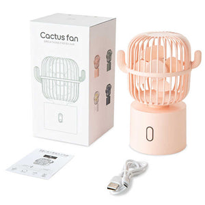 White Cactus Shaped Usb Rechargeable Fan Creative Desktop For Home Office With Adjustable Head Cooling On The Go