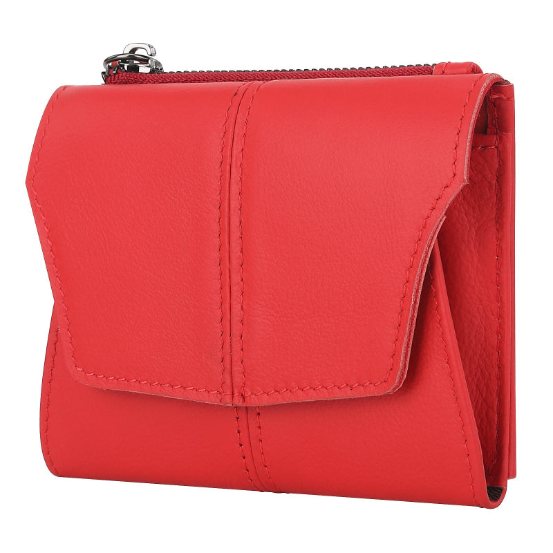 Red Genuine Leather Women's Wallet Multifunctional Coin And Card Holder Fashionable Box In Top Grade Cowhide