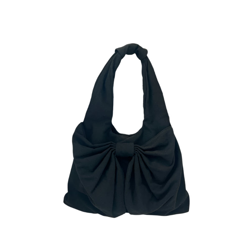 Black Women's Bowknot Shoulder Bag New Sweet Style Large Capacity Canvas Tote Commuter Single Handbag