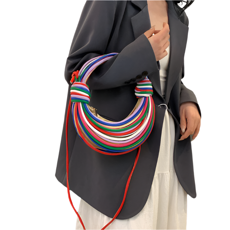 Multi Coloured Fashionable Candy Color Handbag Crossbody Women's Woven Bag With Unique Line Design