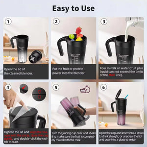 Black Portable Juicer Rechargeable Outdoor Travel Cup With Six Blades Multifunctional Smoothie Maker