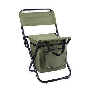 Green Portable 3 In 1 Folding Camping Chair With Storage Bag Backrest And Insulated Cooler For Outdoor Fishing Hiking Pi