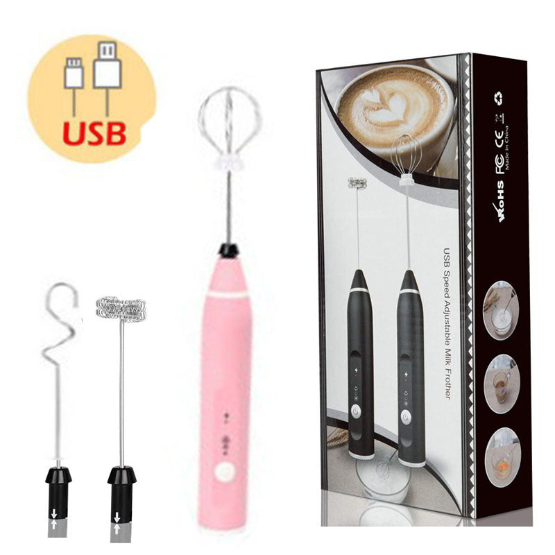 Pink 304 Stainless Steel Handheld Electric Milk Frother Egg Beater Paint Mixer And Powder Whisk