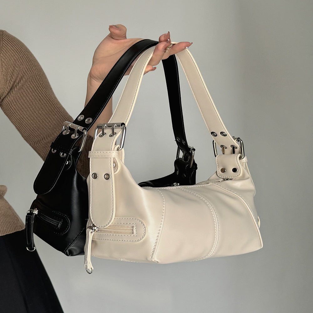 White Trendy Punk Shoulder Bag Small Retro Handbag With Sweet Cool Aesthetic Versatile Underarm