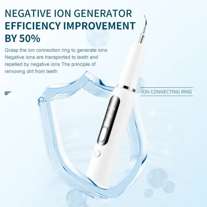 White Portable Ultrasonic Dental Cleaner Home Use Plaque Remover Sonic Tooth Stain & Tartar Cleaning Tool