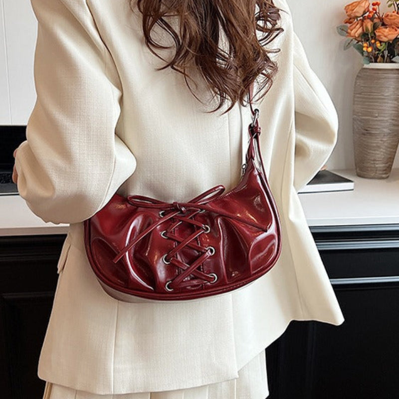 Red Elegant Bowknot Design Shoulder Bag Chic Underarm Dumpling For Trendy Looks