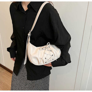 White Elegant Bowknot Design Shoulder Bag Chic Underarm Dumpling For Trendy Looks