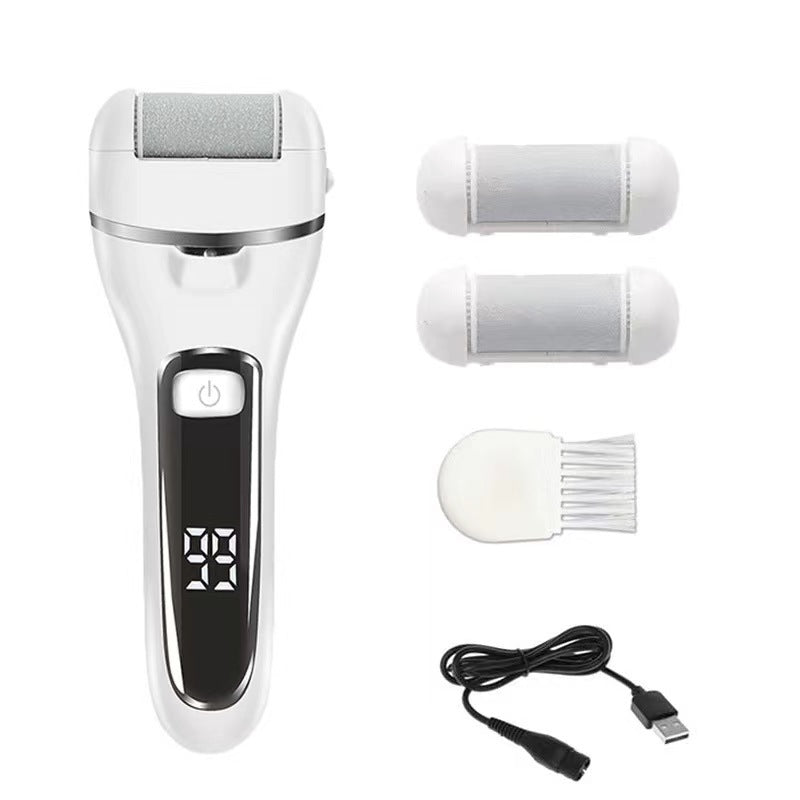 White 3 Pcs Suit Electric Foot Callus Remover With Lcd Display | Waterproof Pedicure Set Dual Speed Dead Skin Exfoliator