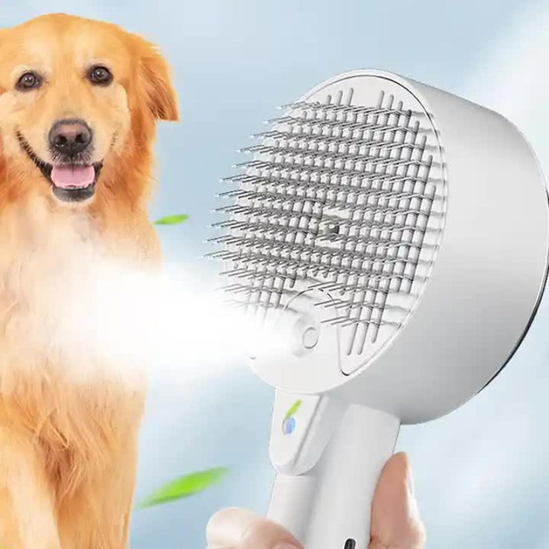 Pink Pet Grooming Spray And Massage Brush | One Click Hair Removal Comb For Cats & Dogs Uv Sterilization Mites Control