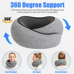 Black Hook-And-Loop Tape Memory Foam U Shaped Neck Pillow Travel Cushion Adjustable With Magnetic Therapy Cloth