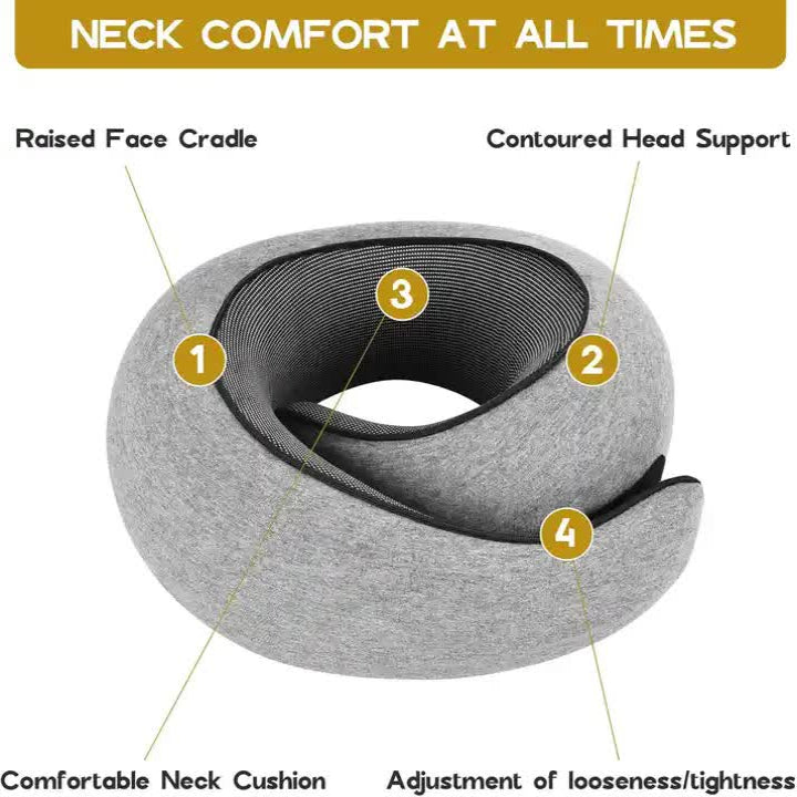 Black Hook-And-Loop Tape Memory Foam U Shaped Neck Pillow Travel Cushion Adjustable With Magnetic Therapy Cloth