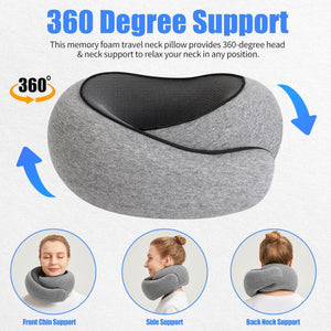 Dark Gray Hoo-And-Loop Tape Memory Foam U Shaped Neck Pillow Snail Travel Cushion For Airplane Office Nap Adjustable Wit