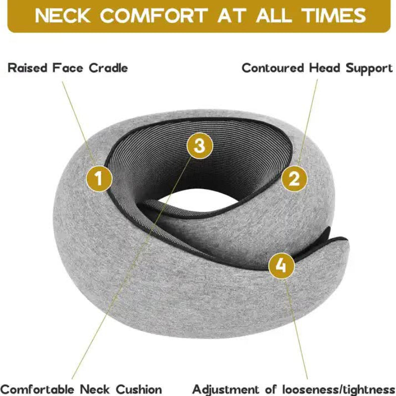 Dark Gray Hoo-And-Loop Tape Memory Foam U Shaped Neck Pillow Snail Travel Cushion For Airplane Office Nap Adjustable Wit