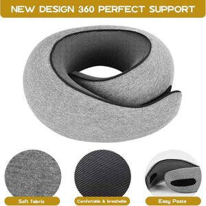 Light Gray Hook-And- Loop Tape Memory Foam U Shaped Neck Pillow Snail Travel Cushion For Airplane Office Nap Adjustable