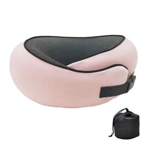 Pink Buckle Tape Memory Foam U Shaped Neck Pillow Snail Travel Cushion For Airplane Office Nap And Adjustable With Magne