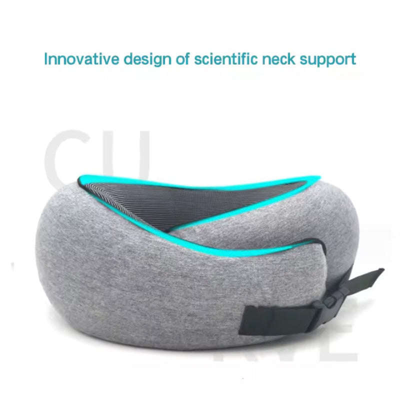 Light Gray Buckle Tape Memory Foam U Shaped Neck Pillow Snail Travel Cushion For Airplane Office Nap And Adjustable With