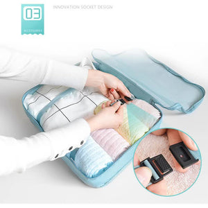 Gray Blue 8 Piece Travel Organizer Set Packing Bags For Clothes Shoes Underwear And Toiletries With Drawstring Zip Pouch