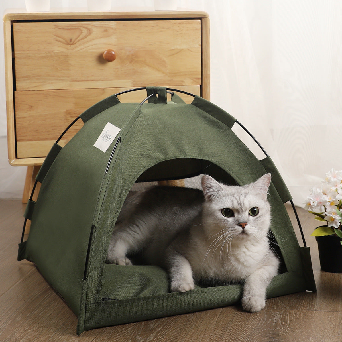 S Green Foldable Breathable Summer Pet Tent With Cooling Mat Portable Outdoor And Indoor Shelter