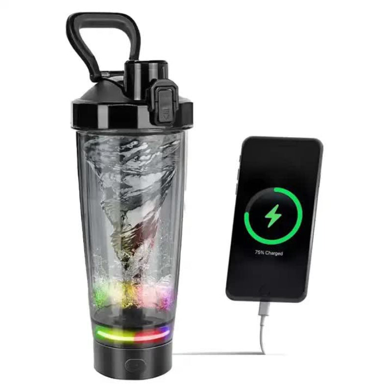 Black Portable Electric Shaker Bottle With Led Light 550Ml Sports Protein Mixer Cup For Gym And Travel