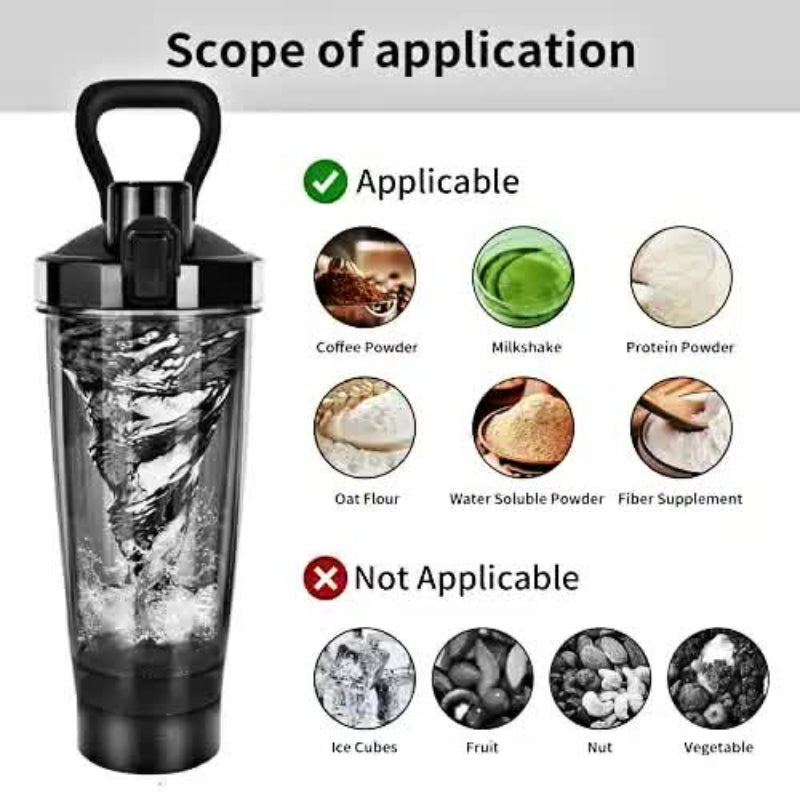 Black Portable Electric Shaker Bottle With Led Light 550Ml Sports Protein Mixer Cup For Gym And Travel