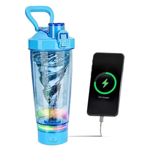 Blue Portable Electric Shaker Bottle With Led Light 550Ml Sports Protein Mixer Cup For Gym And Travel