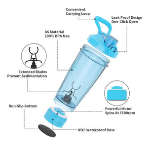 Blue Portable Electric Shaker Bottle With Led Light 550Ml Sports Protein Mixer Cup For Gym And Travel