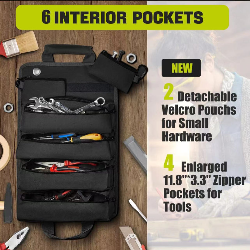 Car Tool Roll Up Bag Portable Electrician & Woodworking Organizer Multi Pocket Storage