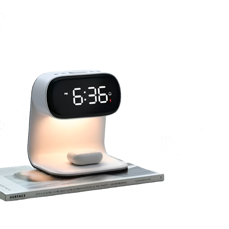 Smart Bedside Night Light With Alarm Clock & Wireless Charging Multifunctional Led Desk Lamp