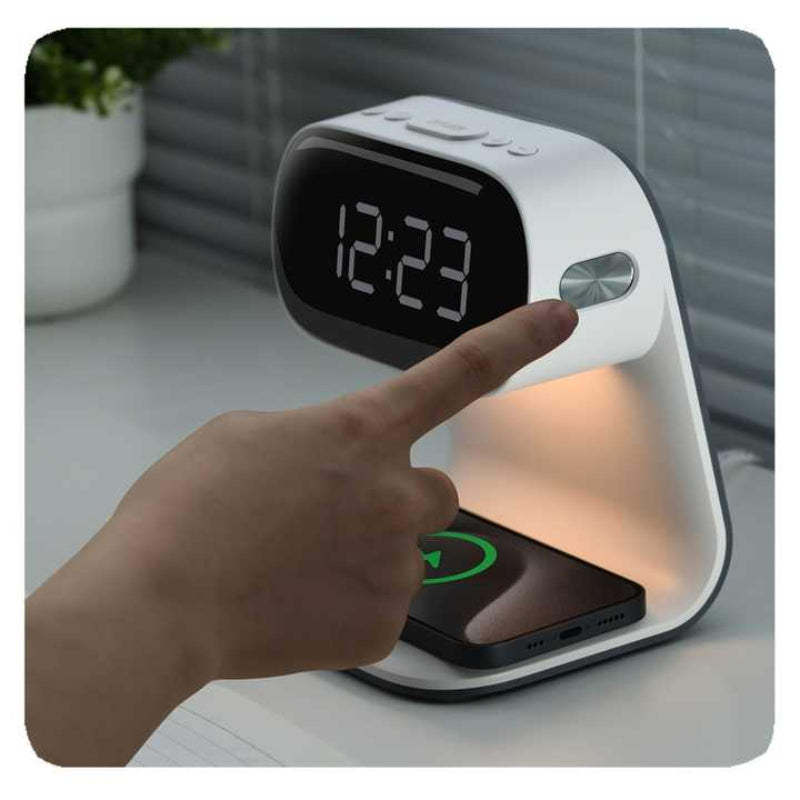 Smart Bedside Night Light With Alarm Clock & Wireless Charging Multifunctional Led Desk Lamp