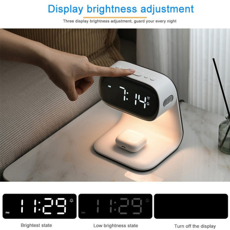 Smart Bedside Night Light With Alarm Clock & Wireless Charging Multifunctional Led Desk Lamp