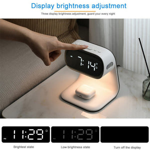 Smart Bedside Night Light With Alarm Clock & Wireless Charging Multifunctional Led Desk Lamp