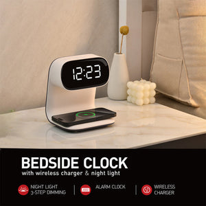 Smart Bedside Night Light With Alarm Clock & Wireless Charging Multifunctional Led Desk Lamp