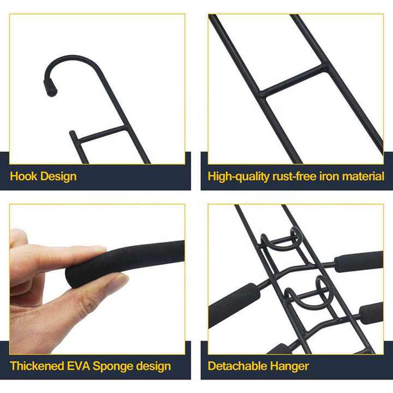 2 Pcs Black Adult Multi Layer Foam Hanger Detachable Non Slip Clothes Rack Space Saving Wardrobe Organizer