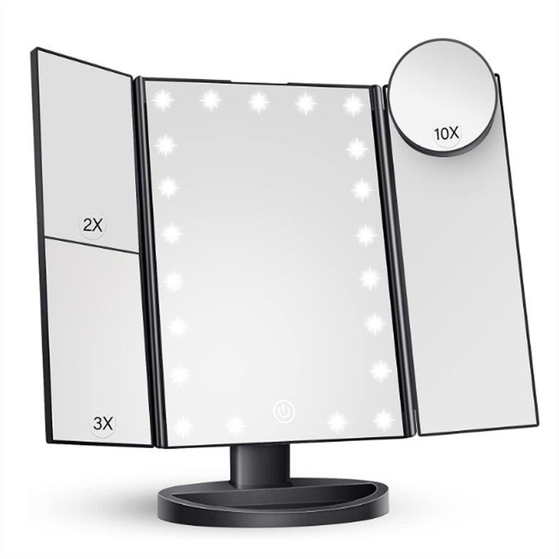 White Tri Fold Lighted Makeup Mirror 22 Led Vanity With 1X/2X/3X/10X Magnification Portable Cosmetic