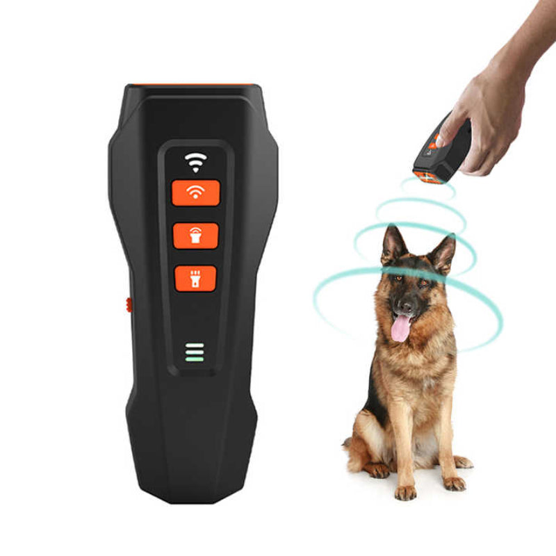 Black And Orange Ultrasonic Dog Bark Control Device Rechargeable Trainer With Led Flashlight Portable Anti Barking Tool