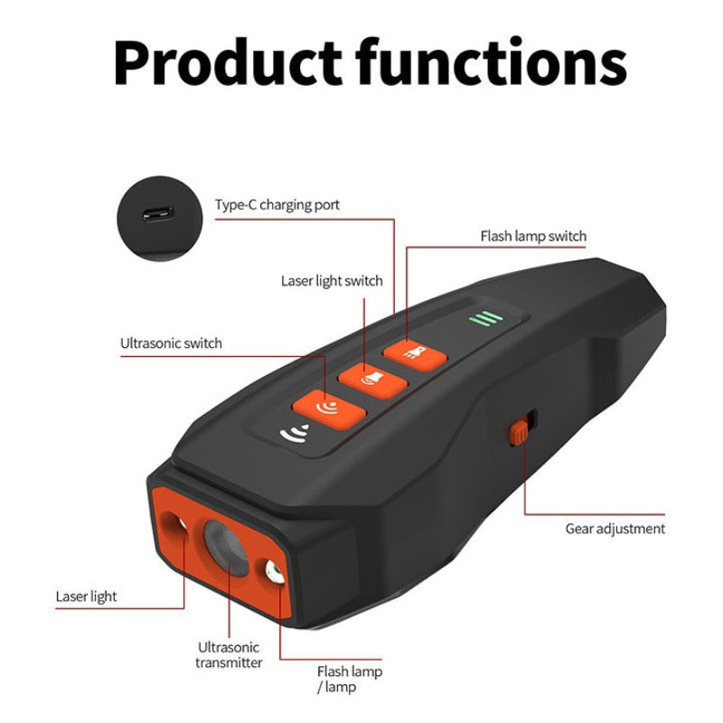 Black And Orange Ultrasonic Dog Bark Control Device Rechargeable Trainer With Led Flashlight Portable Anti Barking Tool