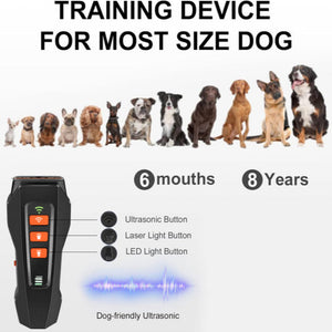 Black And Orange Ultrasonic Dog Bark Control Device Rechargeable Trainer With Led Flashlight Portable Anti Barking Tool