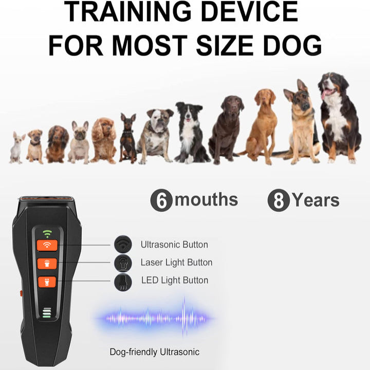 Dark Gray Ultrasonic Dog Bark Control Device Rechargeable Trainer With Led Flashlight Portable Anti Barking Tool