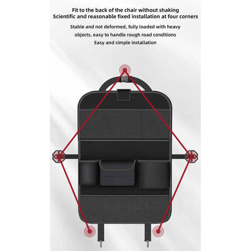 Black Car Seat Back Organizer With Foldable Tray Leather Backseat Storage Bag Multi Pocket Vehicle