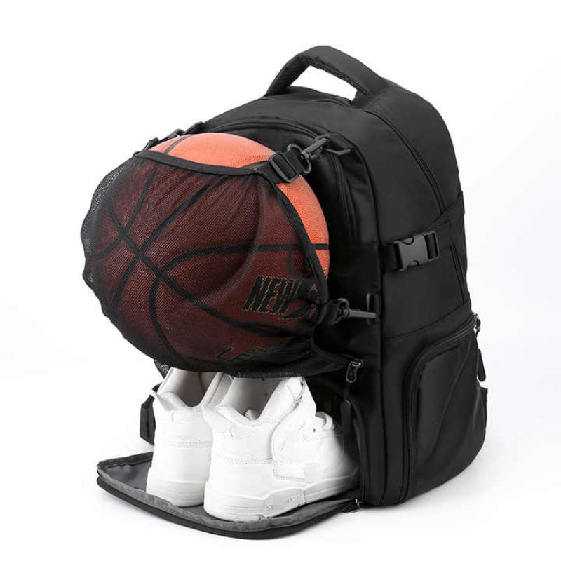 Black Large Capacity Sports Backpack Waterproof Basketball And Soccer Bag Separate Shoe Compartment Student