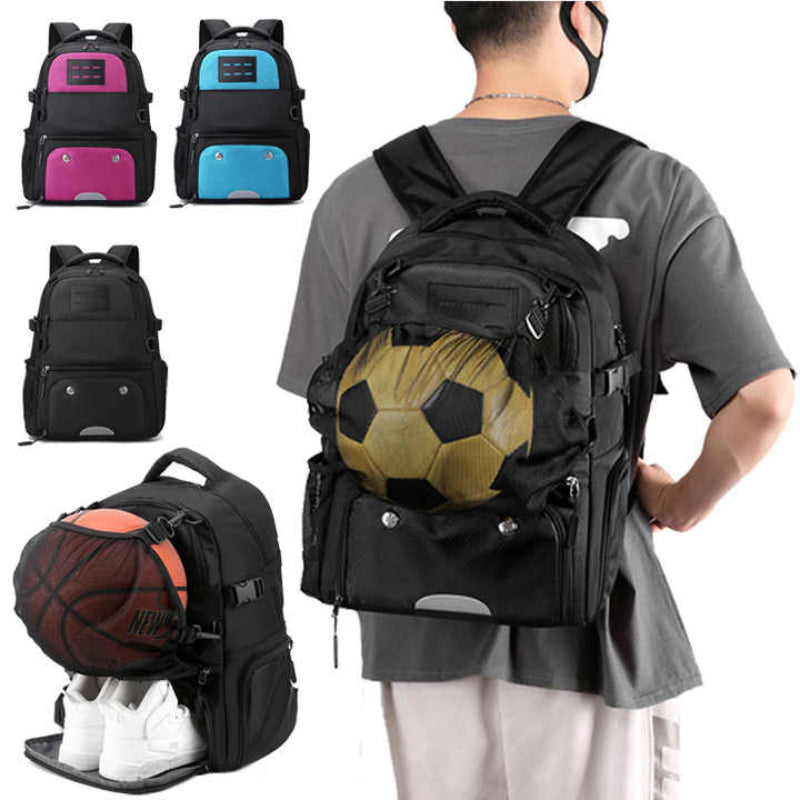 Black Large Capacity Sports Backpack Waterproof Basketball And Soccer Bag Separate Shoe Compartment Student