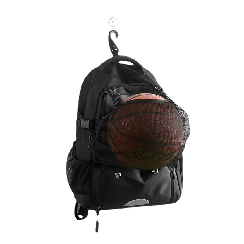 Black Large Capacity Sports Backpack Waterproof Basketball And Soccer Bag Separate Shoe Compartment Student