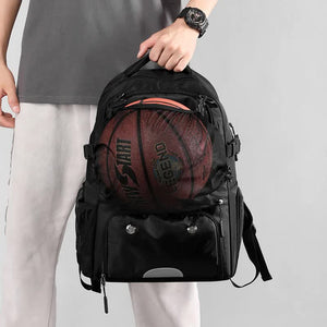 Black Large Capacity Sports Backpack Waterproof Basketball And Soccer Bag Separate Shoe Compartment Student