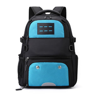 Blue And Black Large Capacity Sports Backpack Waterproof Basketball & Soccer Bag Separate Shoe Compartment Student