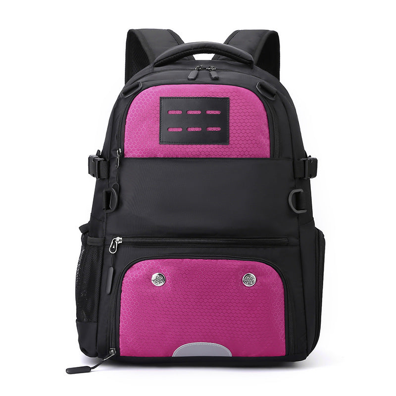 Pink And Black Large Capacity Sports Backpack Waterproof Basketball & Soccer Bag Separate Shoe Compartment Student